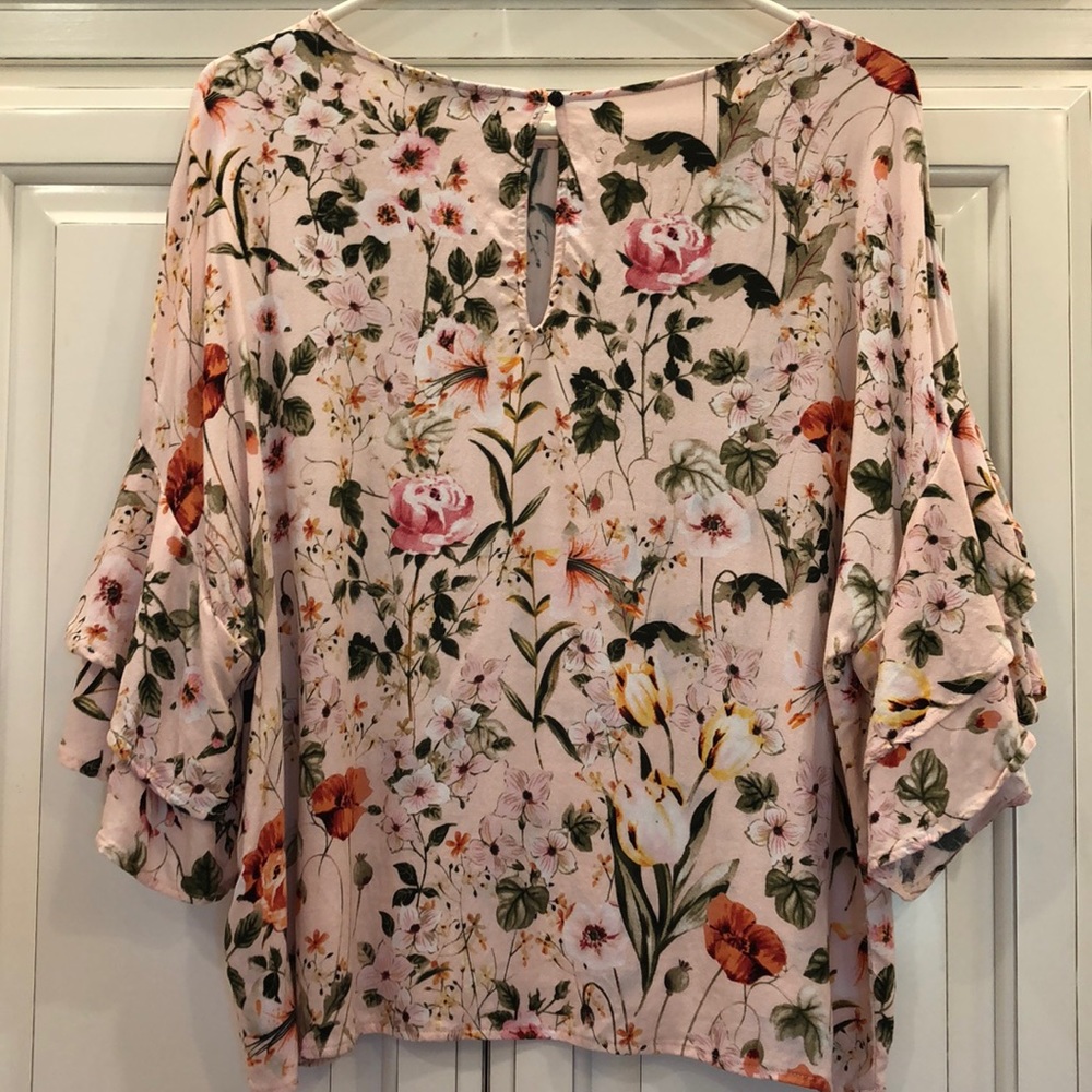 Dalia dropped double ruffle sleeve floral top Size large - Picture 5 of 14